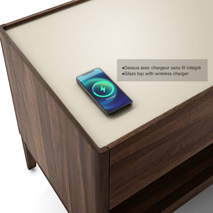 Ema Night Table — wireless charger glass top detail