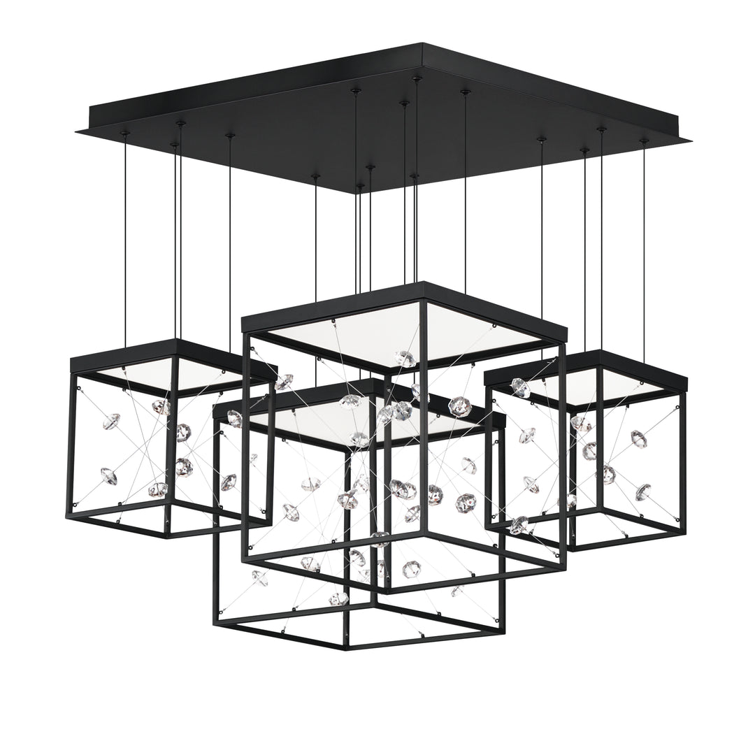 Entanglement 4-Light LED Pendant by ET2 Lighting in Black, front view