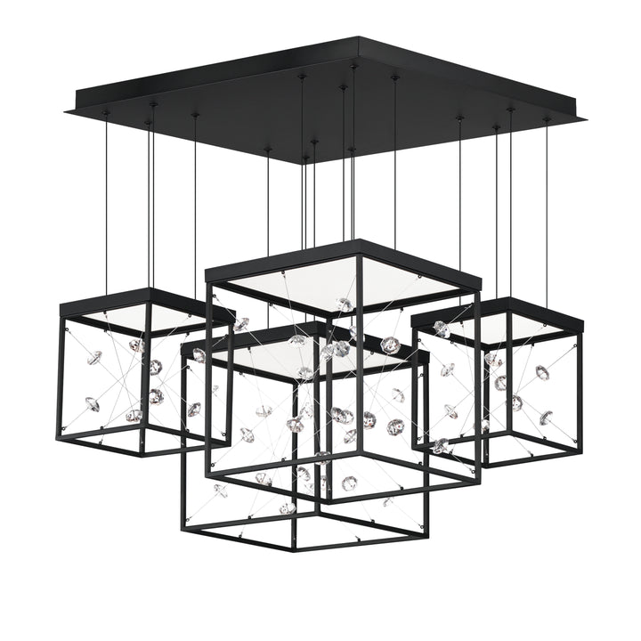 Entanglement 4-Light LED Pendant by ET2 Lighting in Black, front view