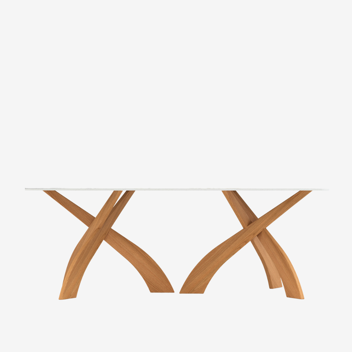 Entwine boat shaped Macchia Vecchia dining table detail