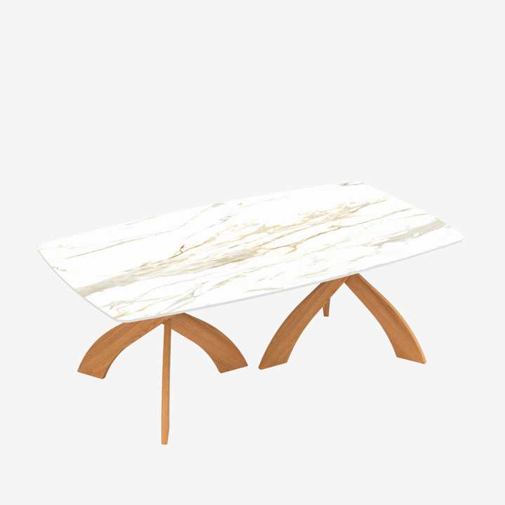 Entwine boat shaped Macchia Vecchia stone dining table