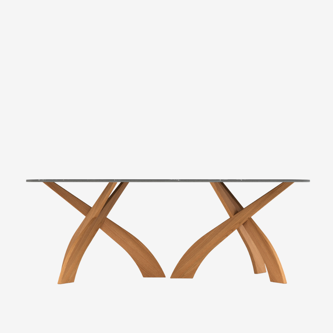 Entwine boat shaped Sahara Noir dining table detail