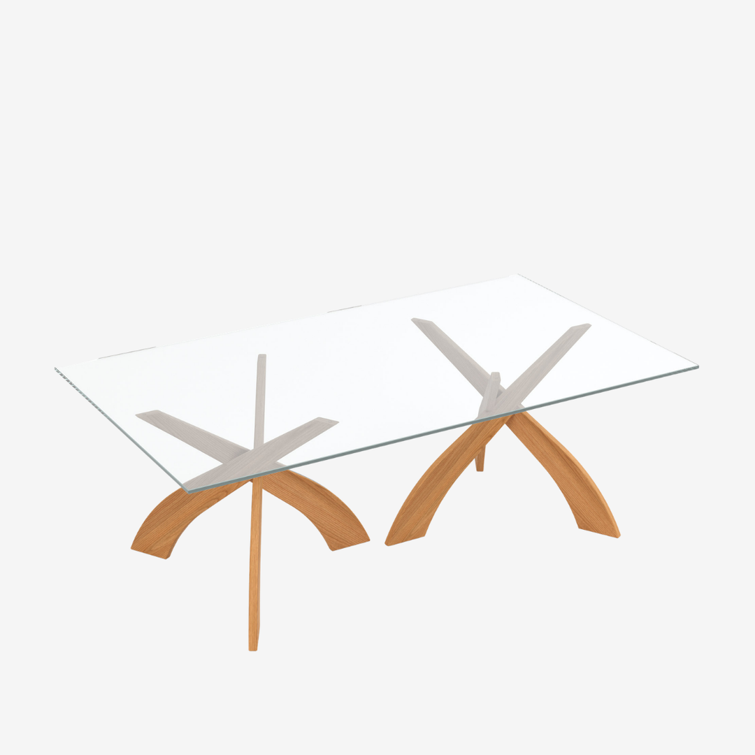 Entwine double pedestal glass dining table in natural cherry
