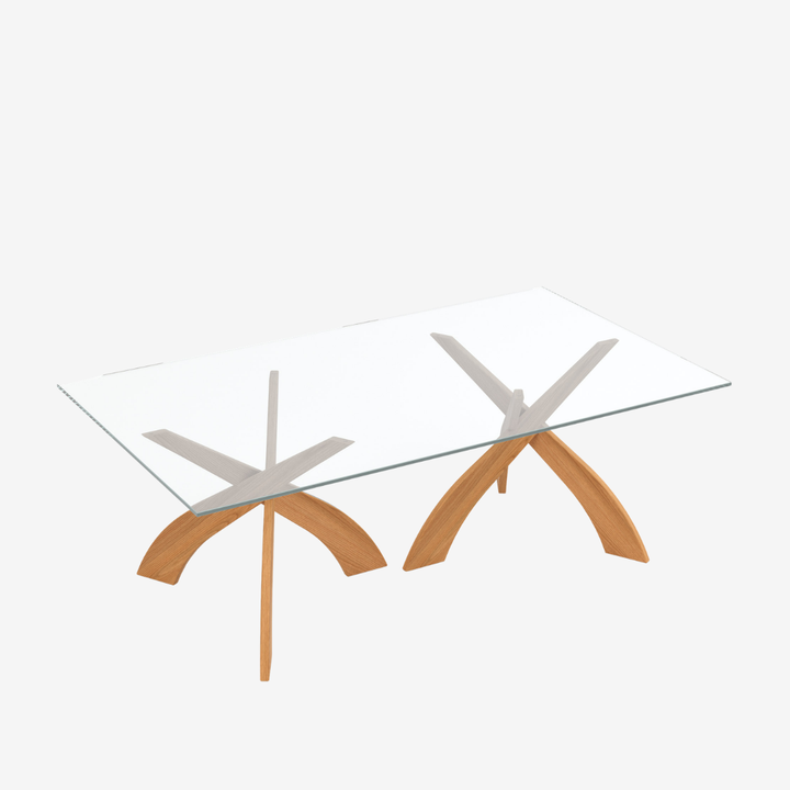 Entwine double pedestal glass dining table in natural cherry