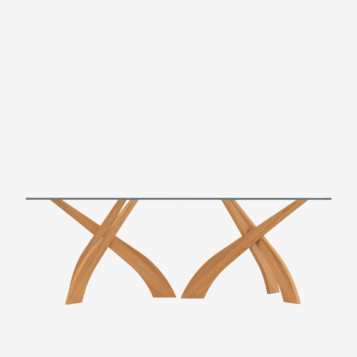 Entwine double pedestal glass dining table detail