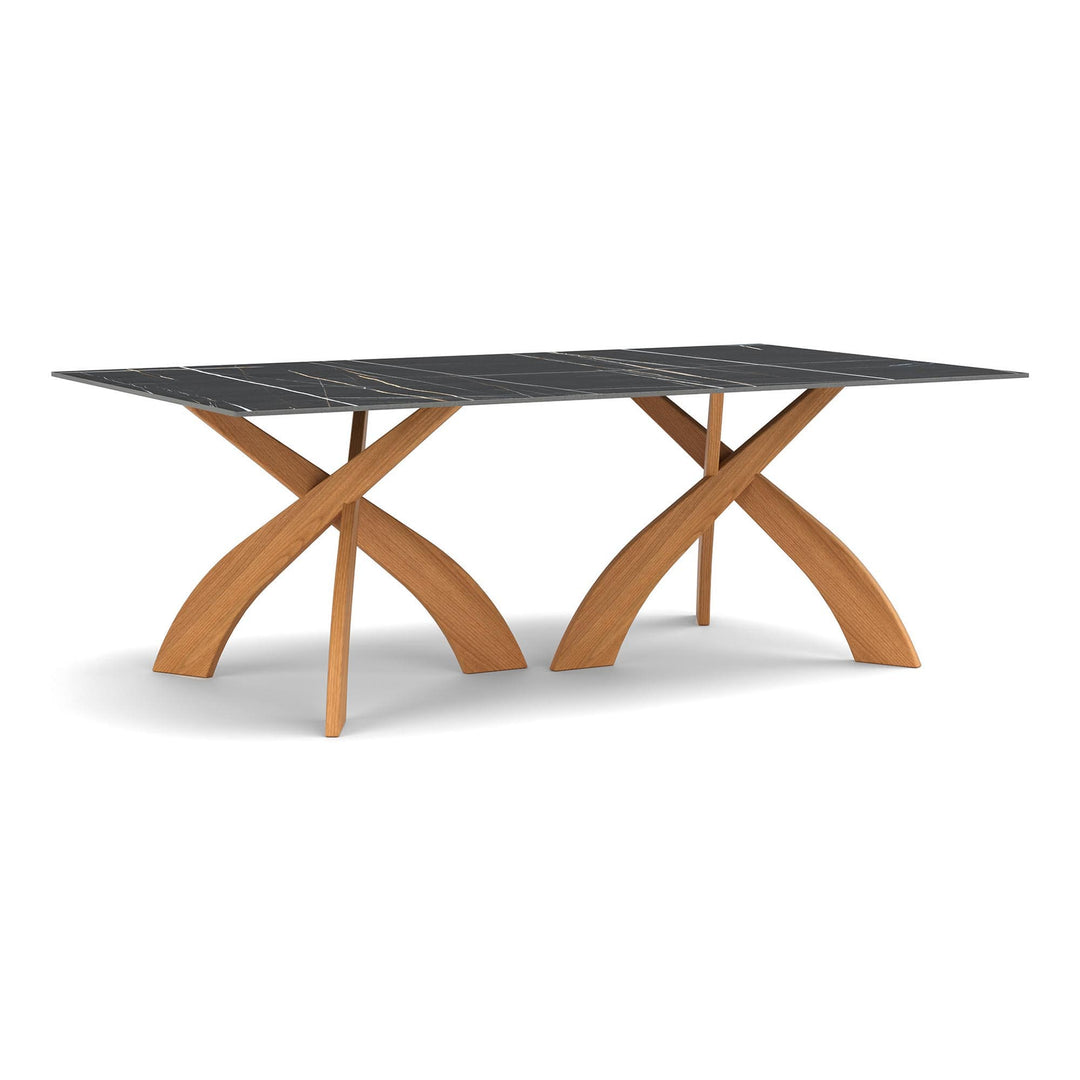 Entwine Double Pedestal Rectangular Sintered Stone Dining Table by Copeland Furniture in cherry with Sahara Noir top