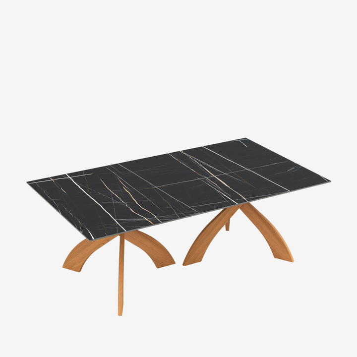 Entwine rectangular Sahara Noir stone dining table