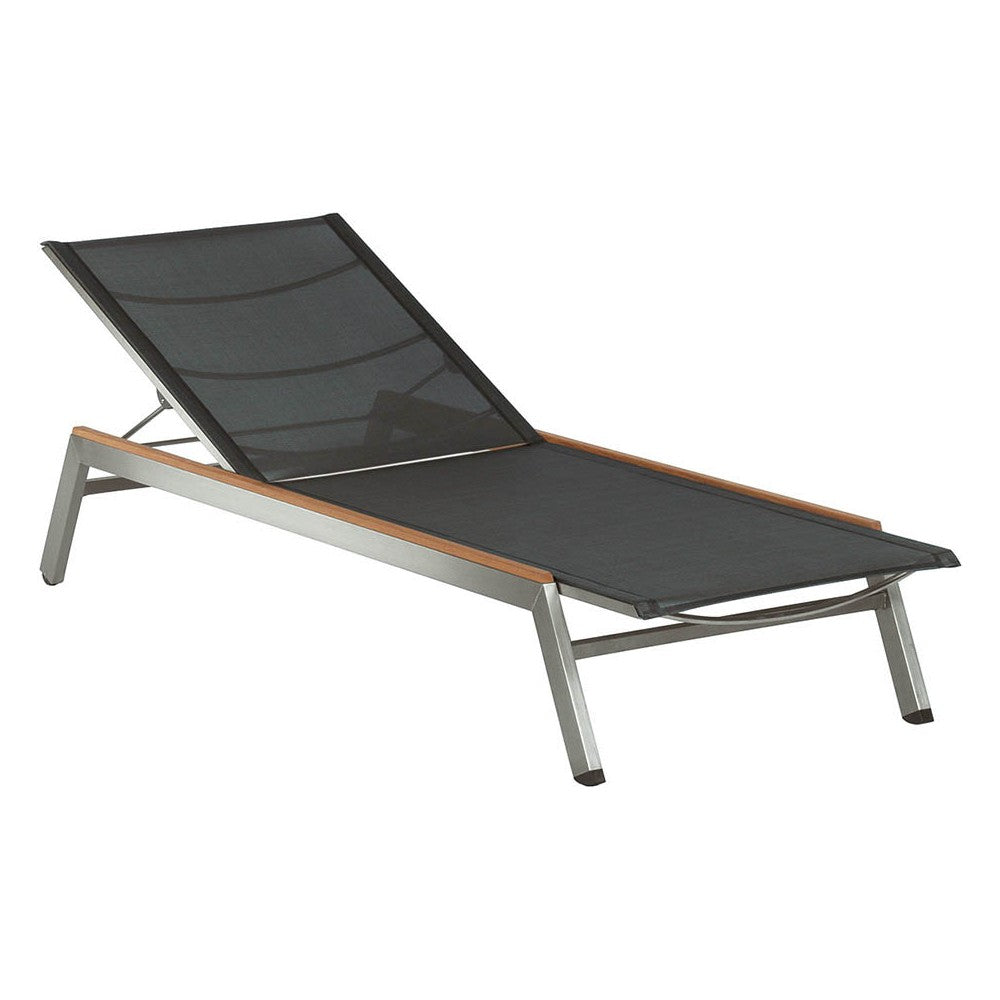 Equinox Lounger – Stainless & Teak by Barlow Tyrie – Charcoal, white background