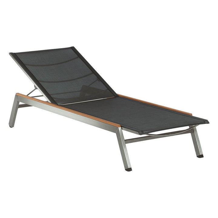 Equinox Lounger – Stainless &amp; Teak by Barlow Tyrie – Charcoal, white background