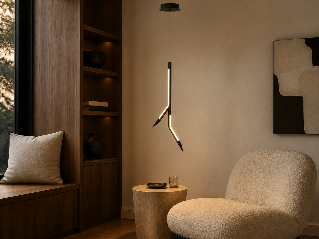 ET2 Scion 24-inch LED pendant in a modern reading nook
