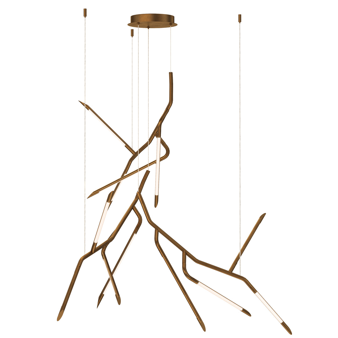 ET2 Scion 53-inch 3-Light LED pendant in Weathered Brass on white background