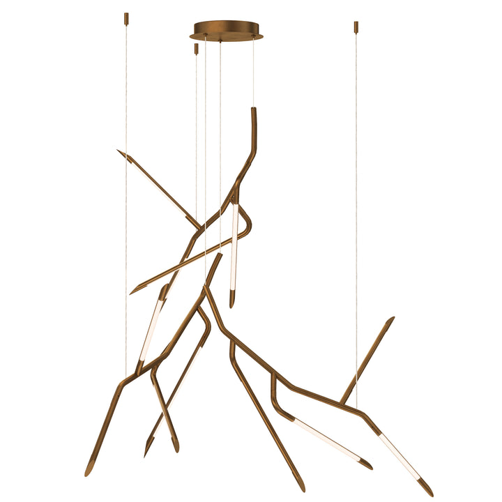 ET2 Scion 53-inch 3-Light LED pendant in Weathered Brass on white background