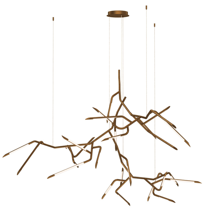ET2 Scion 80-inch 3-Light LED pendant in Weathered Brass on white background