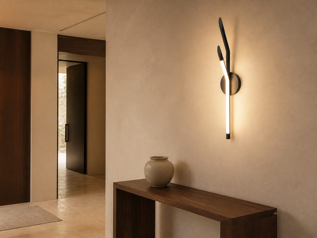 ET2 Scion 24-inch LED Wall Sconce in a warm modern entry