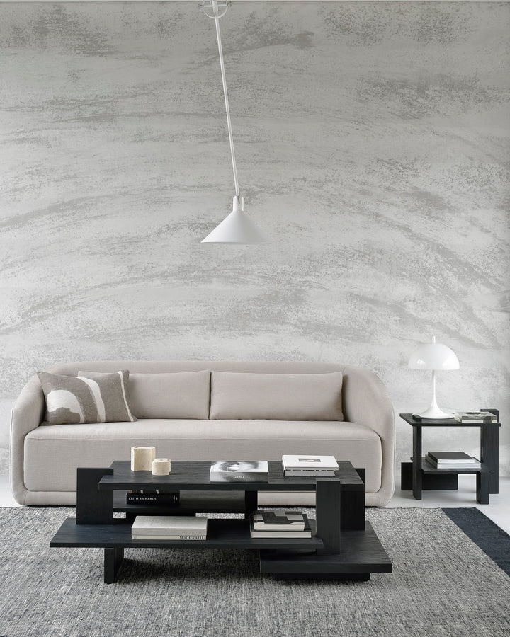 Ethnicraft Abstract coffee table styled in a modern living room