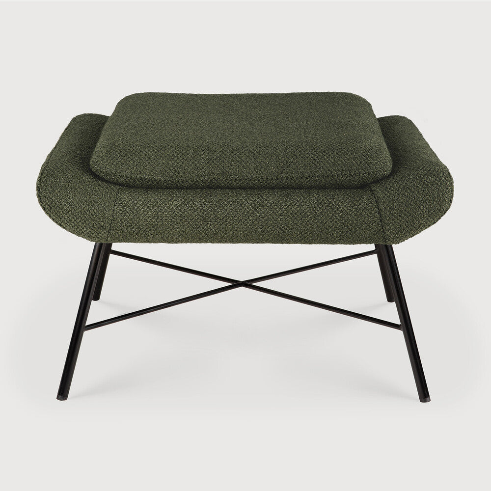 Ethnicraft Barrow footstool Colour:Pine Green fabric on white background