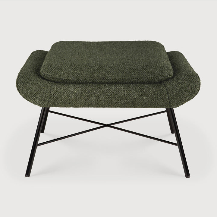 Ethnicraft Barrow footstool Colour:Pine Green fabric on white background