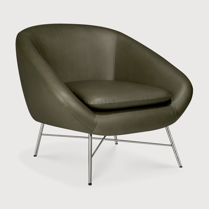 Barrow Lounge Chair by Ethnicraft in Green Leather, front view