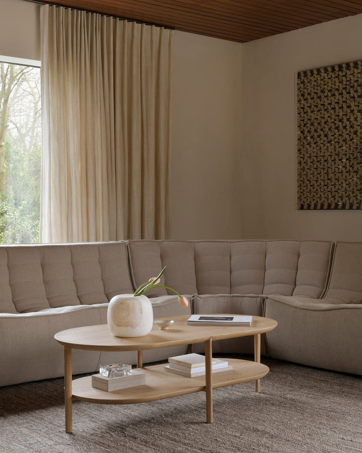 Ethnicraft Bok coffee table styled in a modern living room