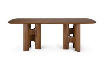 Ethnicraft Flow teak wild brown dining table on a white background