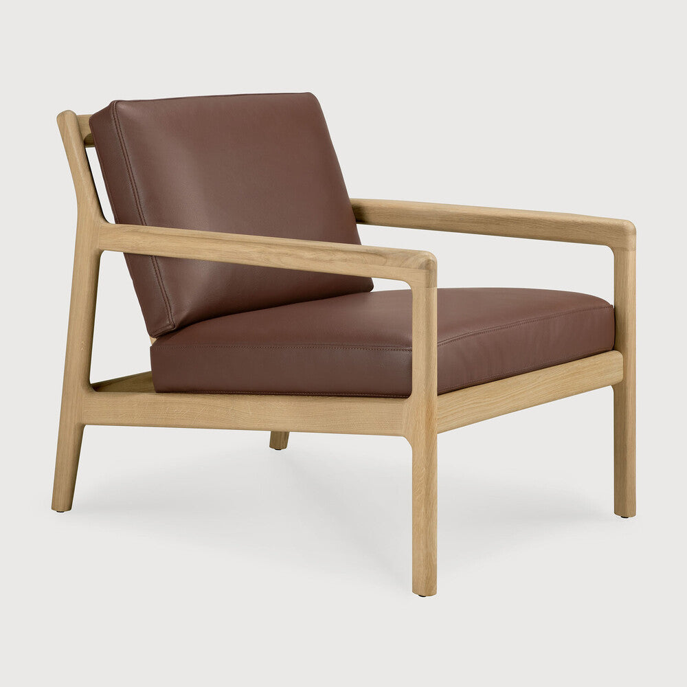 Jack Lounge Chair by Ethnicraft in Oak, Burgundy Leather, front view