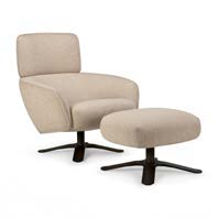 Ethnicraft Merge footstool with lounge chair in Loam fabric on a white background