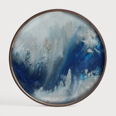 Ethnicraft 20371 — Organic Glass Tray, Round, Small, Blue Mist