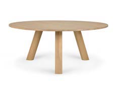 Ethnicraft Unda round oak dining table on a white background