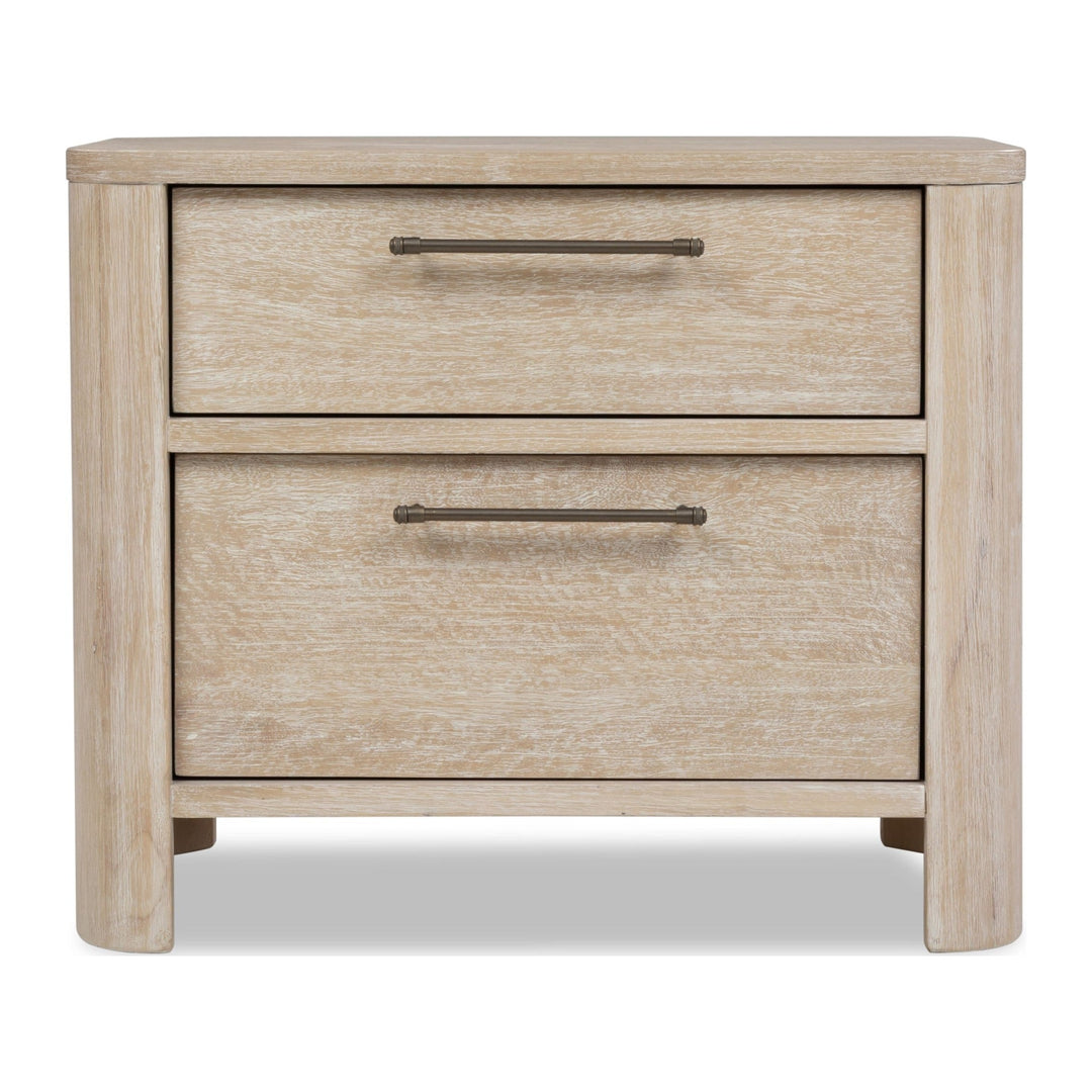 Evelyn Two Drawer Nightstand with Cord Management by Modus in Saltwood — on a white background