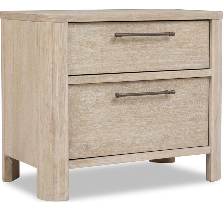 Evelyn Two Drawer Nightstand with Cord Management in Saltwood — on a white background