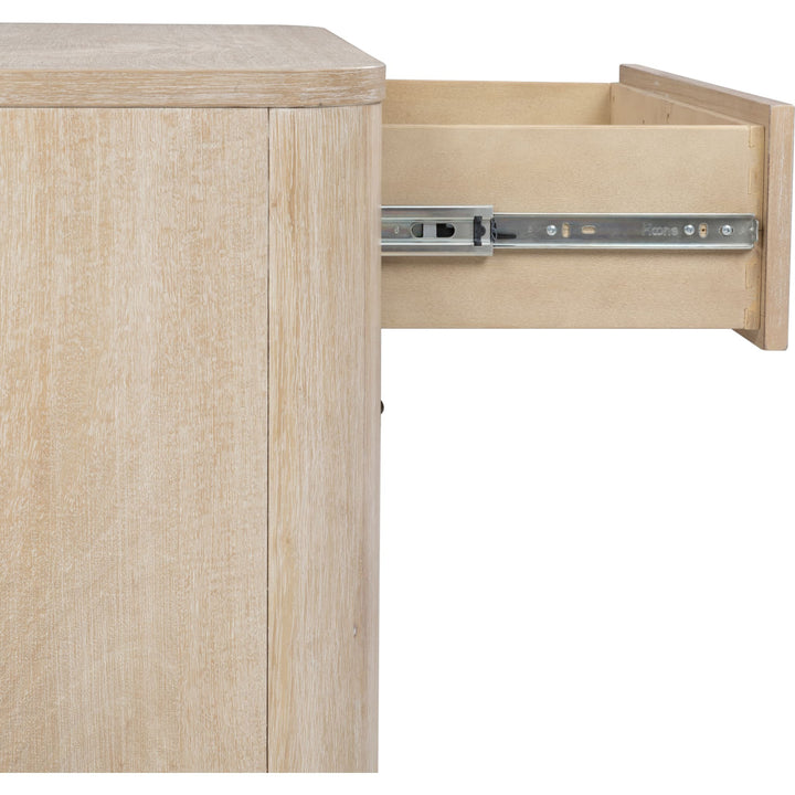Evelyn Two Drawer Nightstand with Cord Management in Saltwood — with drawers open