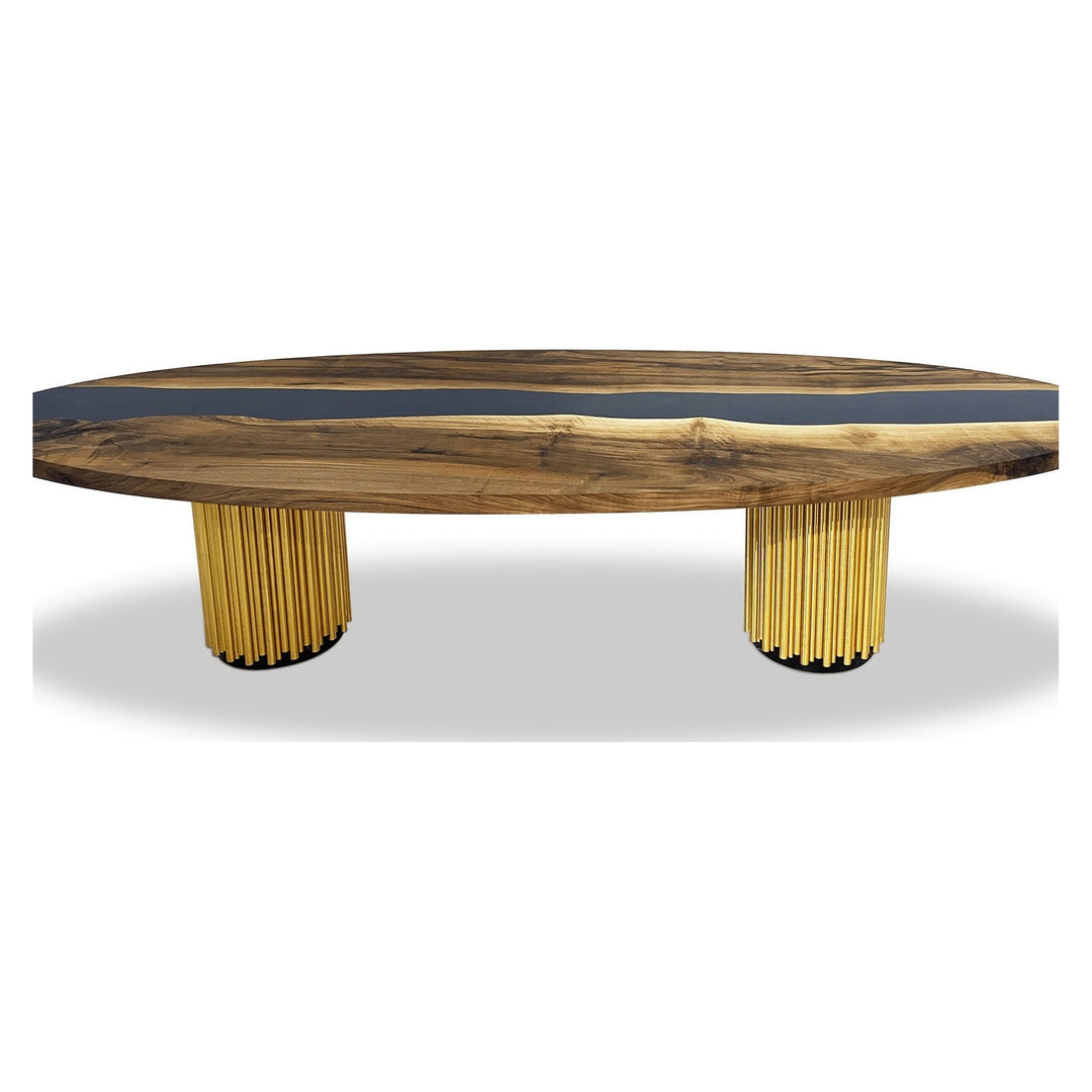 Evohe Blue River Walnut Wood Ellipse Dining Table Arditi Collection