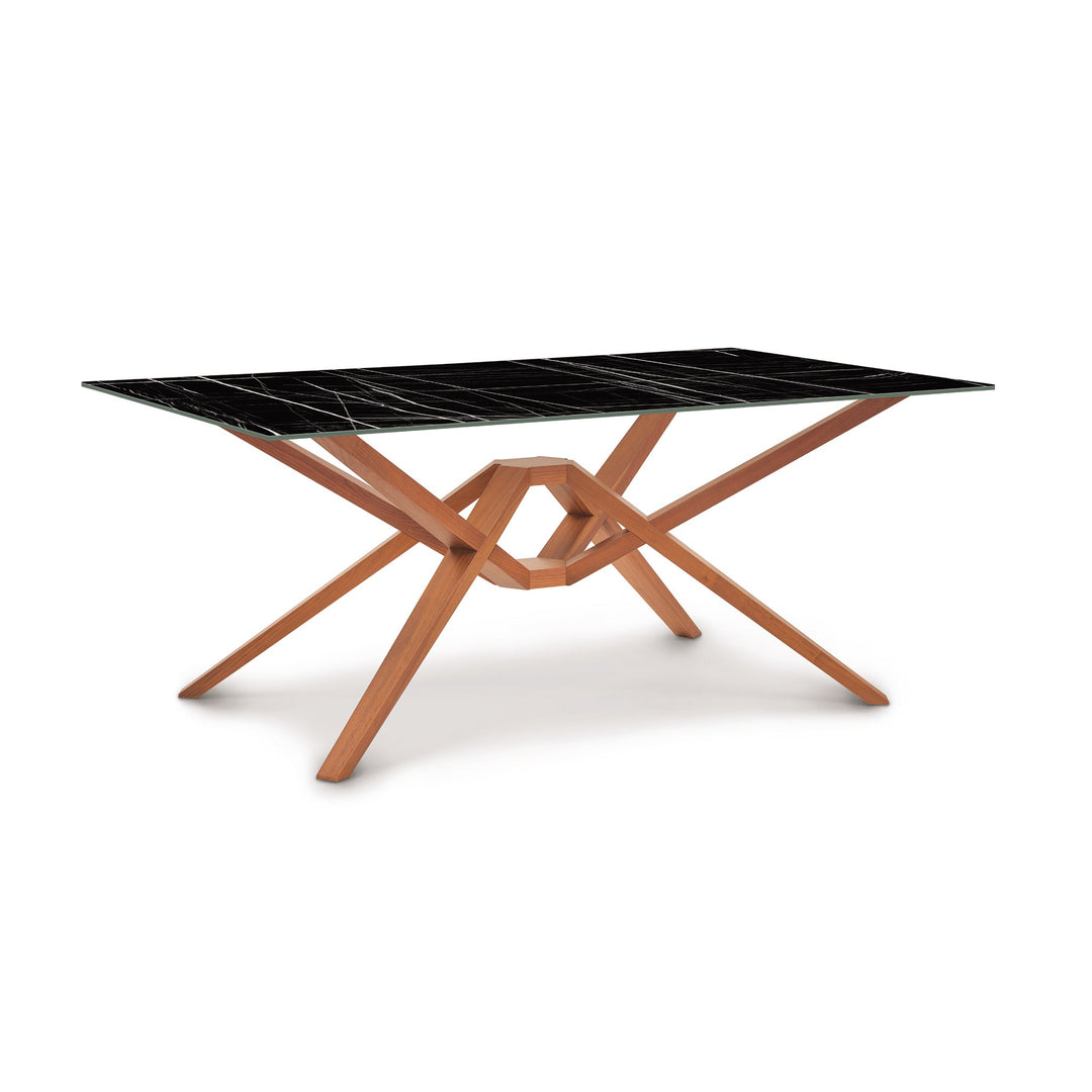 Exeter Sintered Stone Top Table in natural cherry with Sahara Noir top