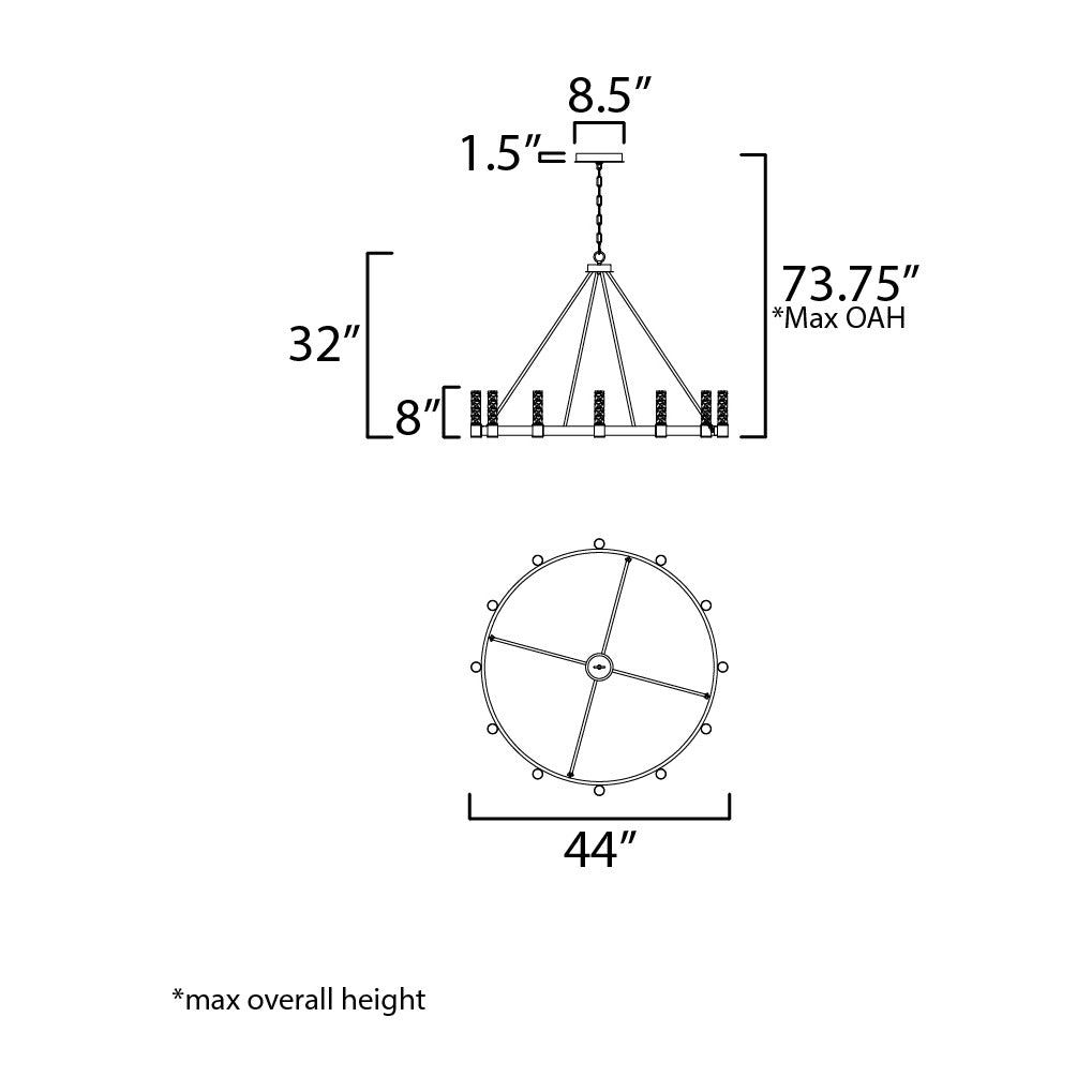 Duchess 12-Light Chandelier by Studio M Lighting – line drawing