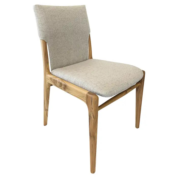 Tress Dining Chair in Linen Fabric  and Teak Wood Finish, Dining Chairs Uultis Design