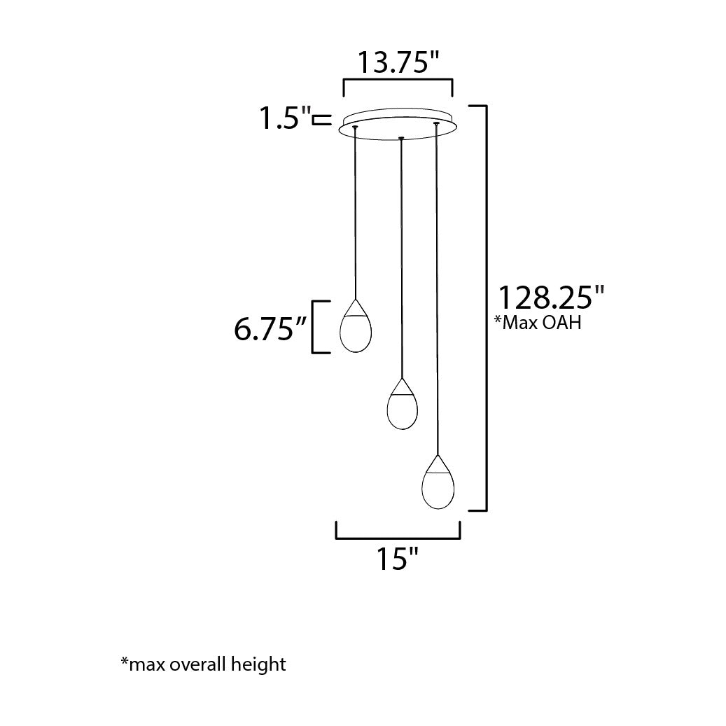 Dewdrop 3- Light LED Pendant by Studio M Lighting – line drawing
