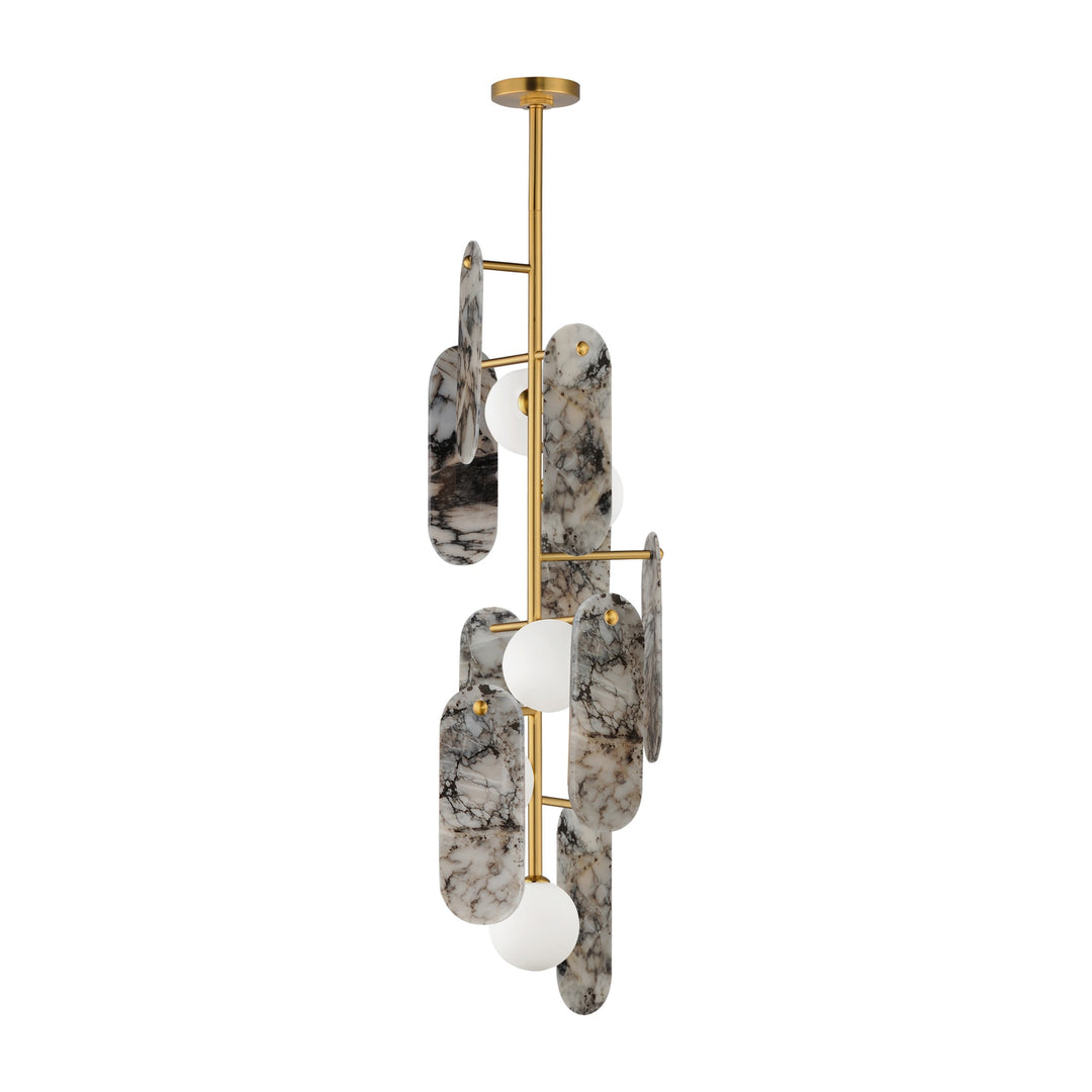 Megalith - Stone Megalith 5-Light Vertical Pendant by Studio M Lighting in Natural Aged Brass