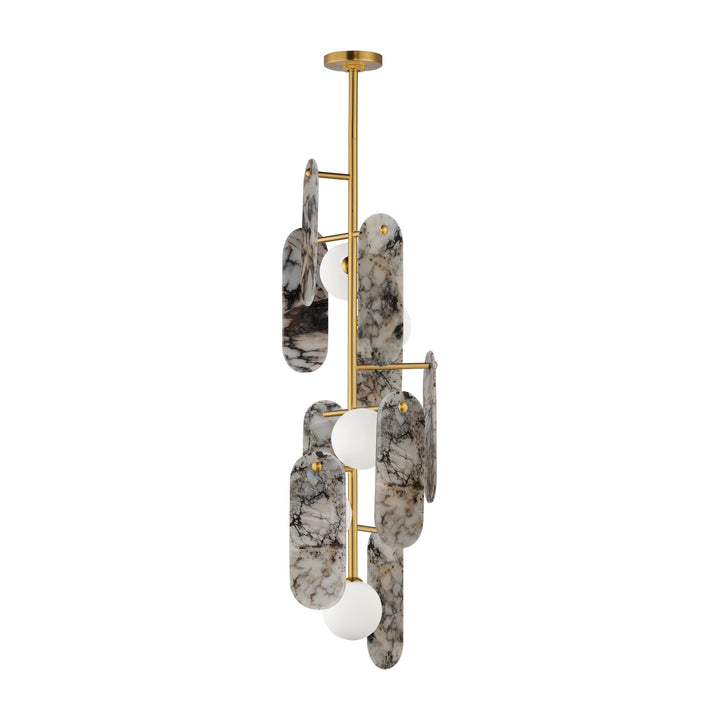 Megalith - Stone Megalith 5-Light Vertical Pendant by Studio M Lighting in Natural Aged Brass