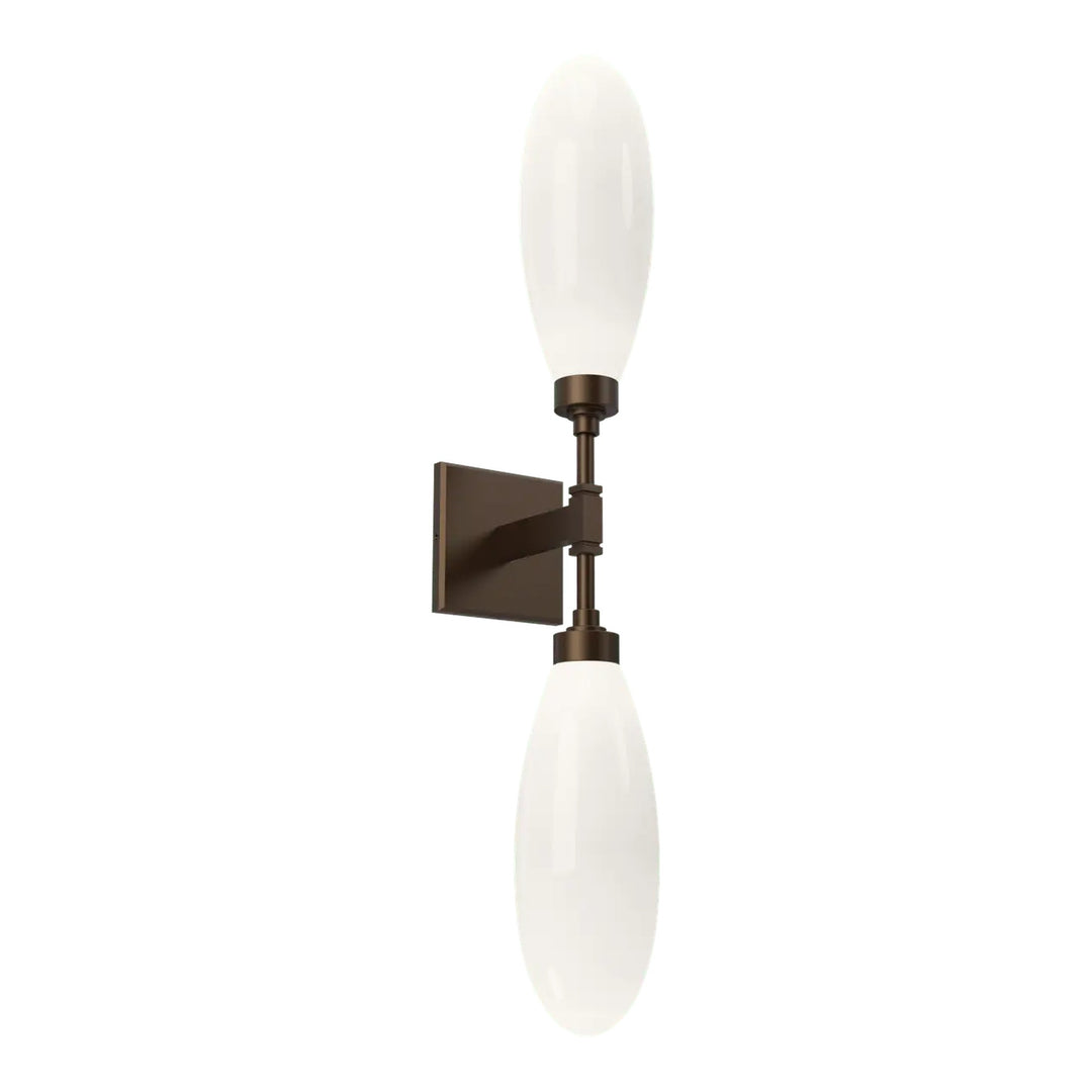 Fiori Double Sconce by Hammerton Studio in Flat Bronze with White glass