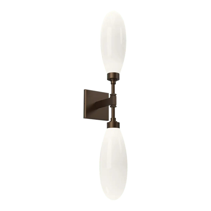 Fiori Double Sconce by Hammerton Studio in Flat Bronze with White glass