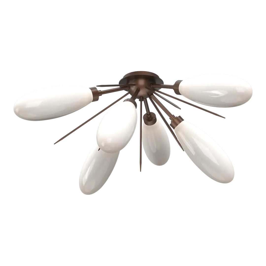 Fiori Half Starburst Flush Mount by Hammerton Studio in Burnished Bronze with White glass
