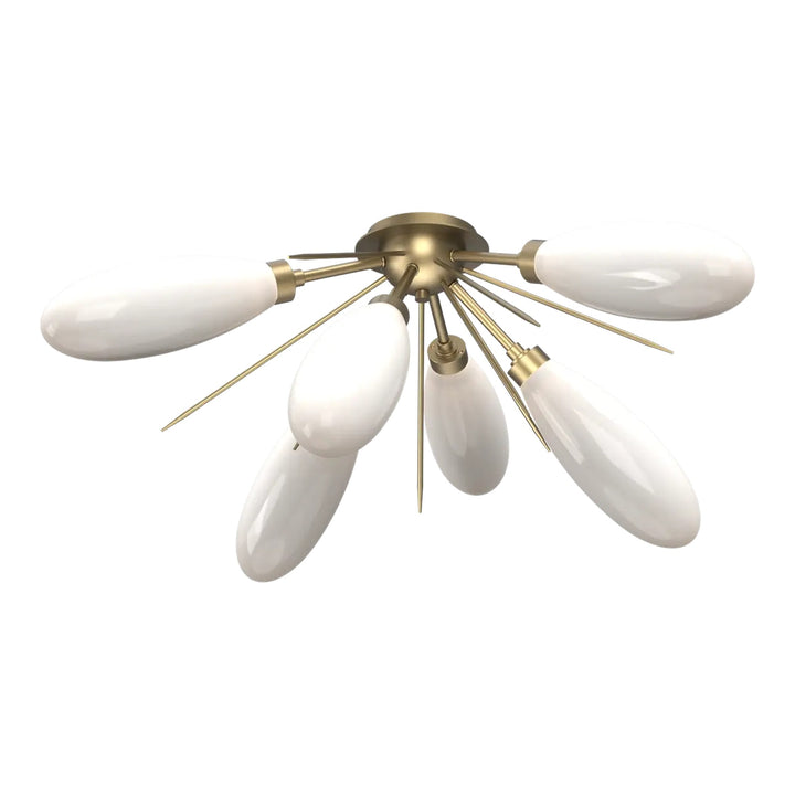 Fiori Half Starburst Flush Mount by Hammerton Studio in Gilded Brass with White glass