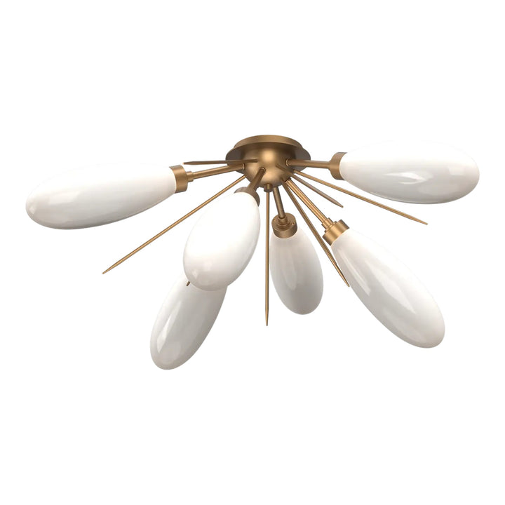Fiori Half Starburst Flush Mount by Hammerton Studio in Novel Brass with White glass
