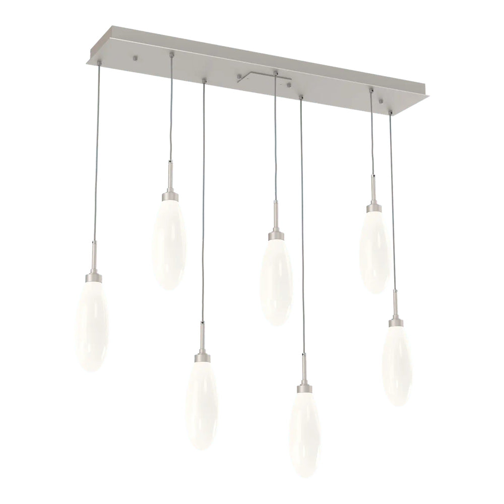 Fiori Linear Pendant Chandelier by Hammerton Studio 7 Lights in Beige Silver with White glass