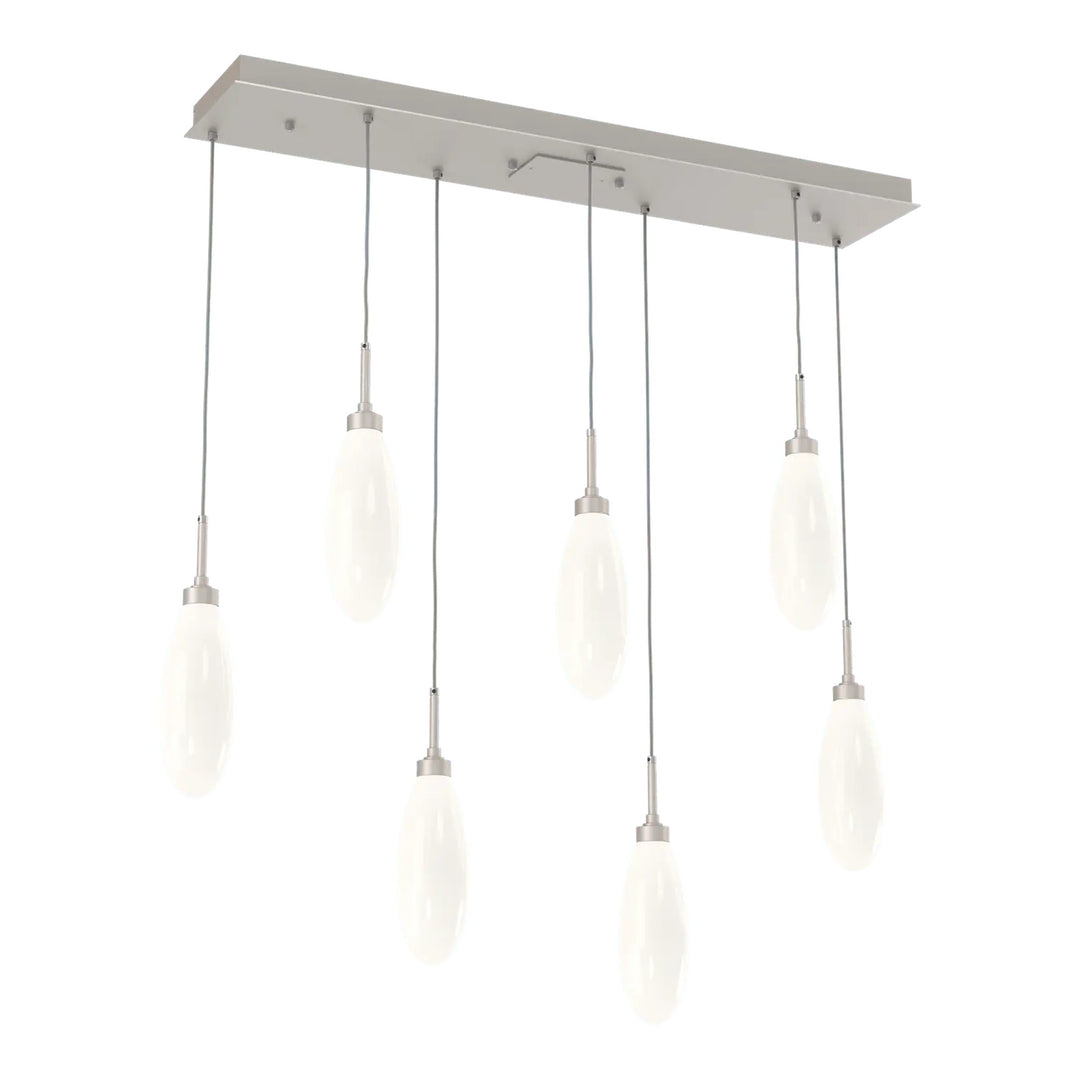 Fiori Linear Pendant Chandelier by Hammerton Studio 7 Lights in Beige Silver with White glass
