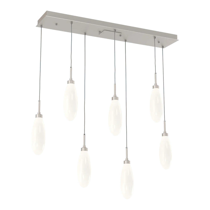 Fiori Linear Pendant Chandelier by Hammerton Studio 7 Lights in Beige Silver with White glass