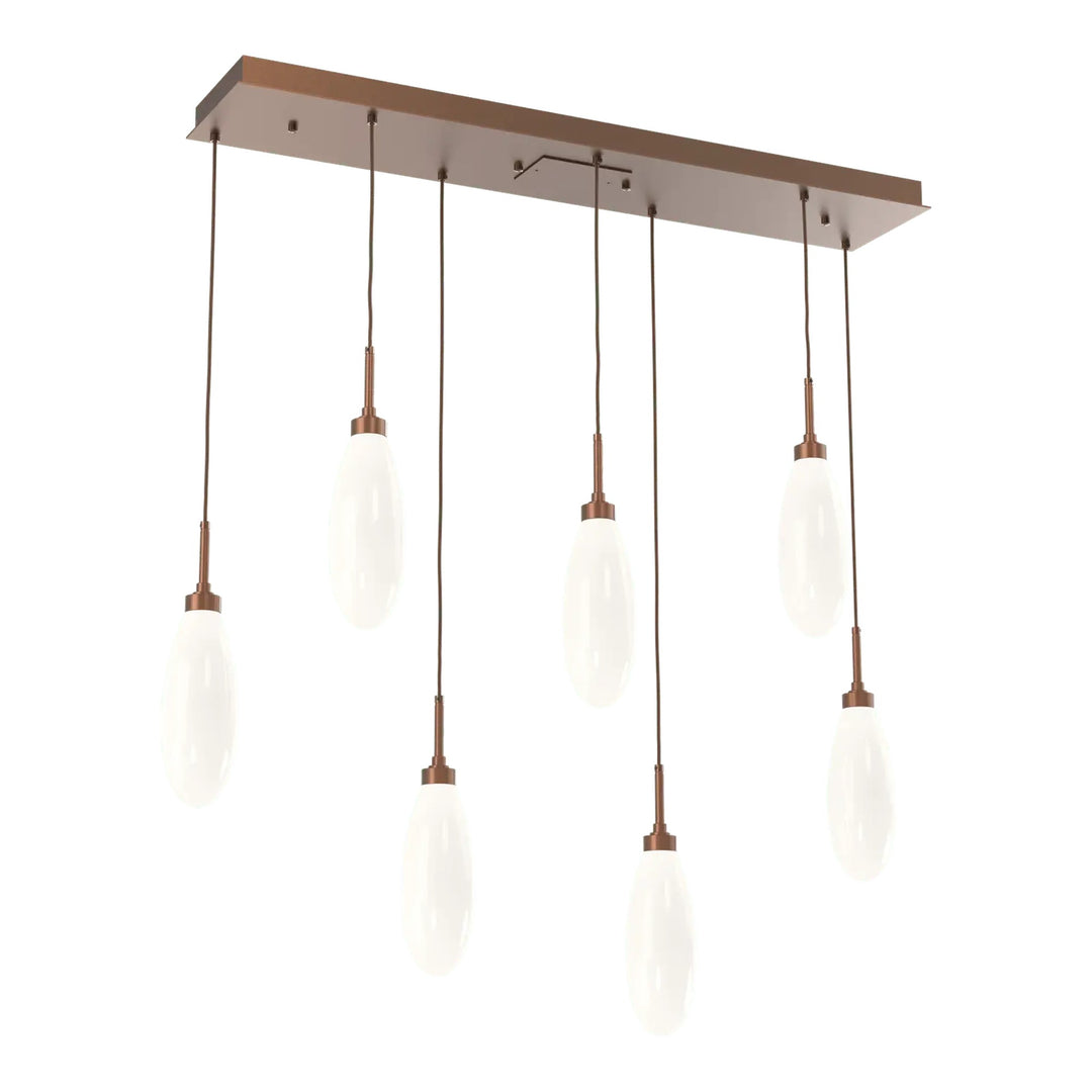 Fiori Linear Pendant Chandelier by Hammerton Studio 7 Lights in Burnished Bronze with White glass