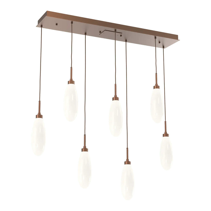 Fiori Linear Pendant Chandelier by Hammerton Studio 7 Lights in Burnished Bronze with White glass