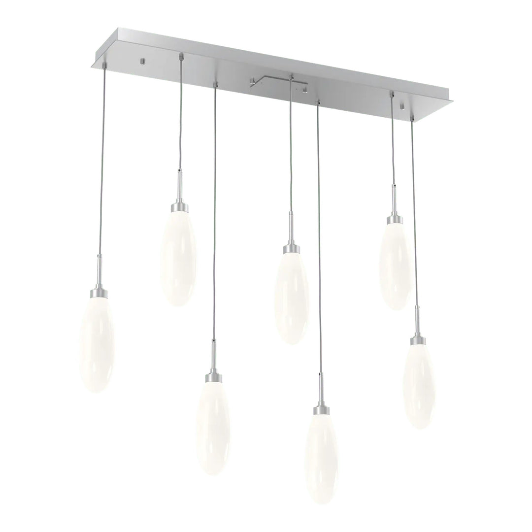 Fiori Linear Pendant Chandelier by Hammerton Studio 7 Lights in Classic Silver with White glass