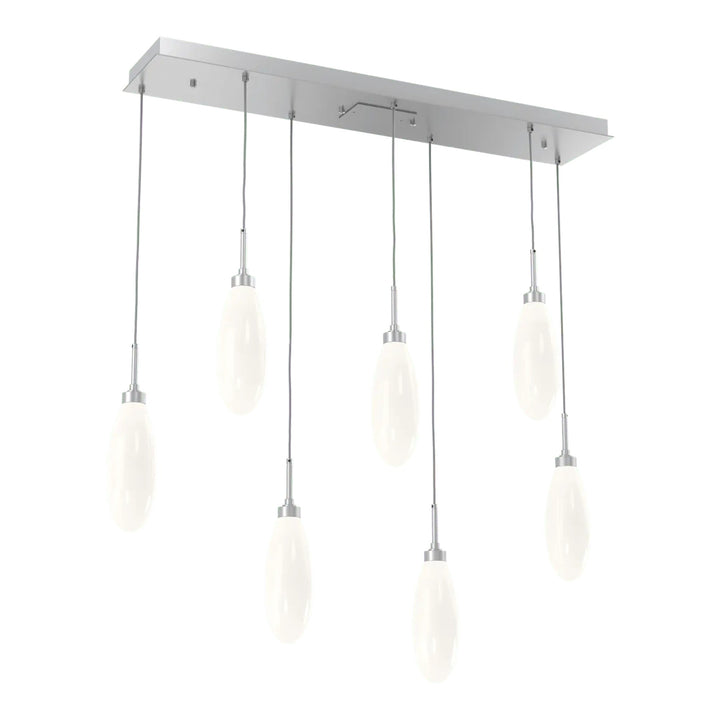 Fiori Linear Pendant Chandelier by Hammerton Studio 7 Lights in Classic Silver with White glass